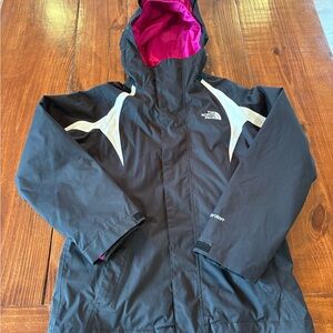 The North Face Black and Pink Raincoat with Hood and Water-Resistant Fabric
